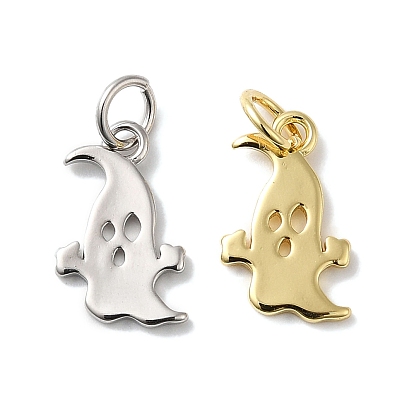 Rack Plating Brass Charms, with Jump Ring, Lead Free & Cadmium Free, Long-Lasting Plated, Ghost Charm