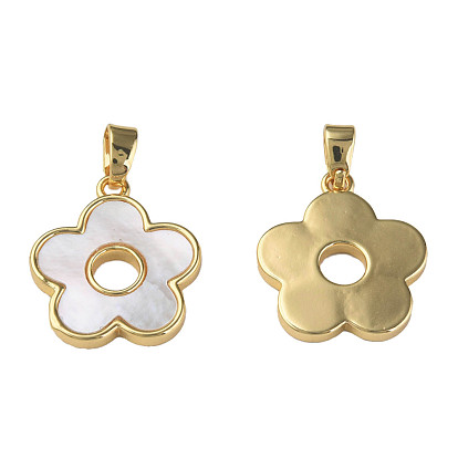 Natural Shell Pendants, with Real 18K Gold Plated Brass Findings, Nickel Free, Flower