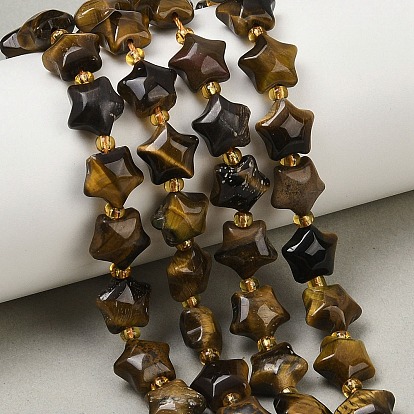 Природных тигровый глаз бисер нитей, толстая звезда, с бисером