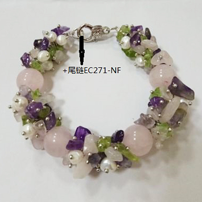 Bracelets de perles de pierres précieuses naturelles, avec perles en laiton et fermoirs pinces de homard en alliage