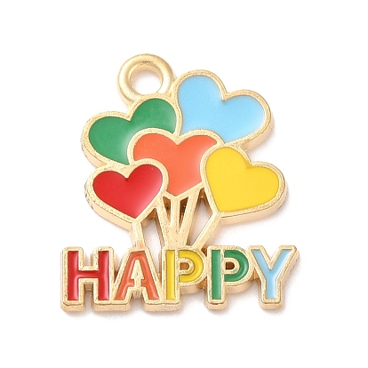 Alloy Enamel Pendant, Word HAPPY with Heart Balloon
