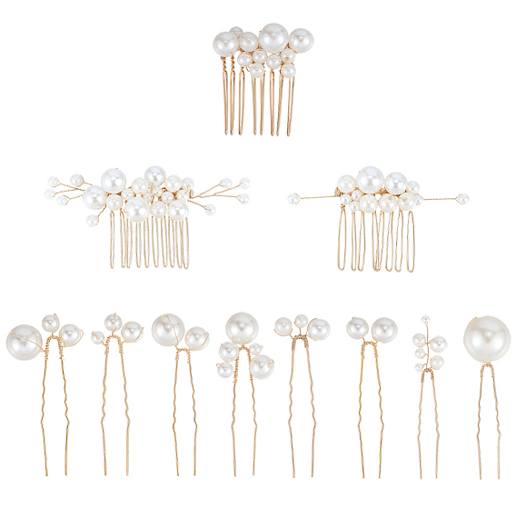 Наборы гребней для волос из медной проволоки и искусственного жемчуга из АБС-пластика для женщин и девочек