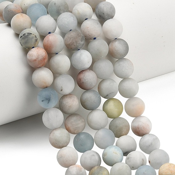 Природные Аквамарин бисер нитей, круглые, матовые