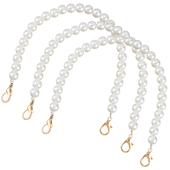 3 шт. пластиковые цепочки для сумок с круглыми бусинами, имитирующими жемчуг, с застежками золотой тон сплава, аксессуары для изготовления кошельков