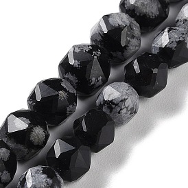 Natural Snowflake Obsidian Beads Strands, Star Cut Round Beads