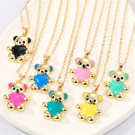 Colorful Alloy Bear Necklace Cartoon Animal Pendant Clavicle Chain Jewelry