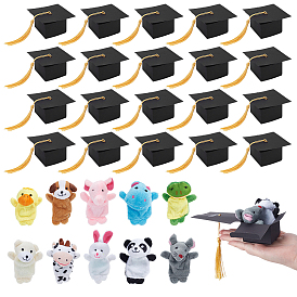 20Caja de regalo de papel con forma de birrete de graduación, con borlas, cajas plegables, para la decoración de la fiesta de graduación, con 2juegos de peluches, animales, marionetas de dedo de tela, juguetes
