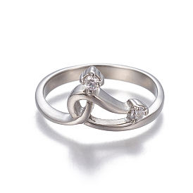 304 Stainless Steel Finger Rings, with Cubic Zirconia, Stainless Steel Color