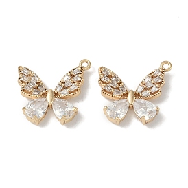 Brass Micro Pave Clear Cubic Zirconia Pendants, Butterfly
