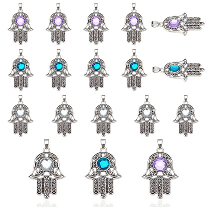18 pcs 3 couleurs pendentifs en alliage de style tibétain, avec de l'acrylique, main de hamsa/main de miriam charms