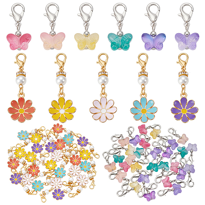 36 шт 6 цвета прозрачный распылением окрашенный стеклянный кулон бабочка бабочка украшения, с 30шт 5цвета сплава цветов эмали подвеска украшение