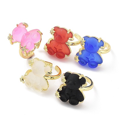 Resin Rings, with Brass Micro Pave Cubic Zirconia Finding, Long-Lasting Plated, Real 18K Gold Plated, Cadmium Free & Lead Free