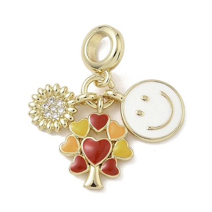 Латунь микропаве прозрачный кубический цирконий европейские подвески с подвесками, эмалевые подвески с большим отверстием в виде улыбающегося лица и дерева в форме сердца, долговечный, стойки покрытие, без кадмия и без свинца