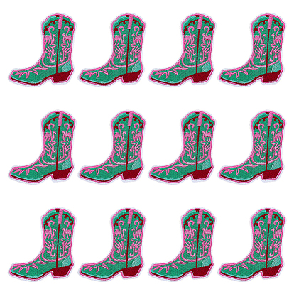 12Pcs Computerized Embroidery Polyester Iron on/Sew on Patches, Costume Accessories, Western Cowboy Boot