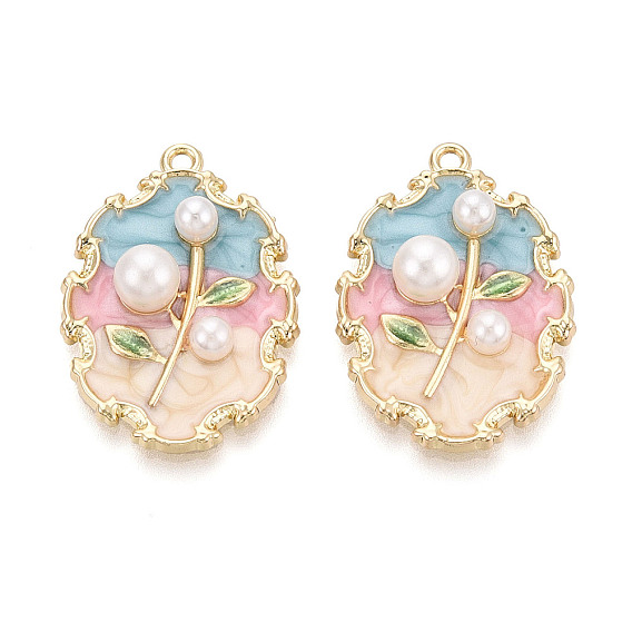 Подвески из эмали, АБС-пластика и искусственного жемчуга с гальваническим покрытием., Подвески в виде листьев и цветов, золотые, без кадмия, без никеля и без свинца