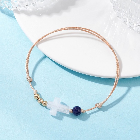 Браслеты из акрила и стеклянных бусин, плетеные браслеты из вощеного полиэфирного шнура для женщин, крестик