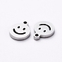 304 Stainless Steel Charms, Cut-Out, Manual Polishing, Hollow, Flat Round with Smile