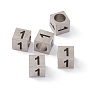 303 Stainless Steel European Beads, Large Hole Beads, Cube with Number, Stainless Steel Color