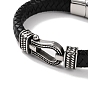 Men's Braided Black PU Leather Cord Bracelets, Horseshoe 304 Stainless Steel Link Bracelets with Magnetic Clasps