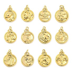 304 Stainless Steel Pendants Rhinestone Settings, Round with Constellations