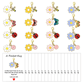 32Pcs Alloy Enamel Pendant Decorations, with Alloy Lobster Claw Clasps and Paper Card, Golden