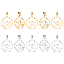 Pendentifs yoga 304 en acier inoxydable, anneau avec ohm / aum