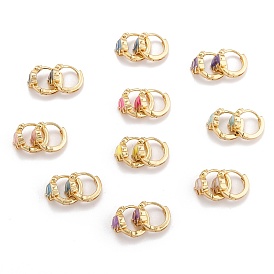 Boucles d'oreilles créoles en laiton avec pavé de zircons cubiques transparents, avec l'émail, éléphant, réel 18 k plaqué or