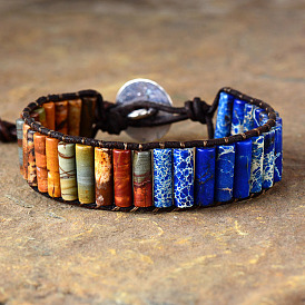 Retro ethnic style natural stone emperor stone cowhide rope hand-woven bracelet leather bracelet
