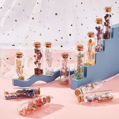 Bouteille de souhait en verre gorgecraft, pour la décoration de pendentif, avec des perles de copeaux de pierres précieuses à l'intérieur et un bouchon de liège