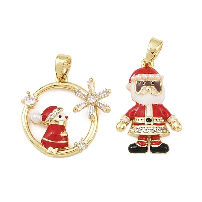 Рождественские латунные подвески с микропаве из фианита, Дед Мороз, с пластиковой жемчужины