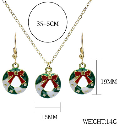 Fashionable Oil Drop Christmas Circle Earrings and Necklace Set