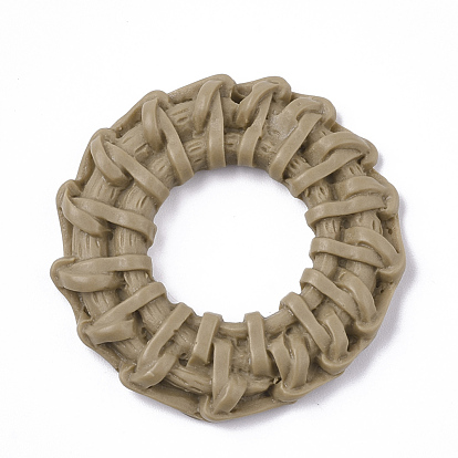 Resin Pendants, Imitation Woven Rattan Pattern, Ring