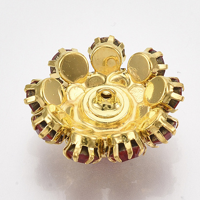 Brass Shank Buttons, with Rhinestone, 1-Hole, Flower