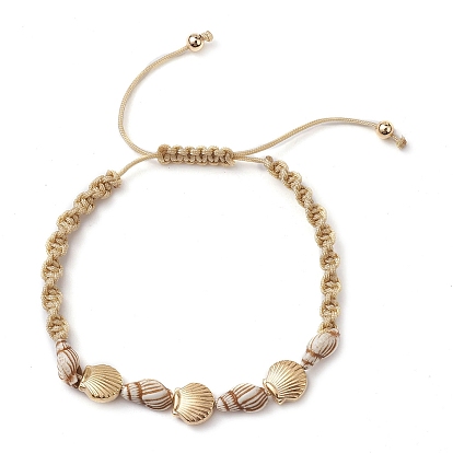 Adjustable Acrylic Shell Shape Braided Bead Bracelet