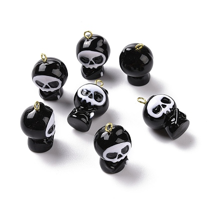 Halloween Theme Opaque Resin Pendants, with Light Gold Tone Alloy Findings, Ghost