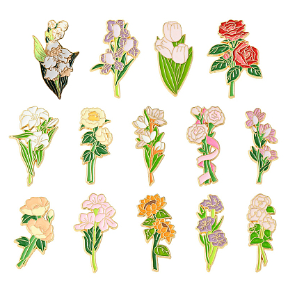 14шт 14 стили цветок эмалированные булавки, булавки для лацканов из сплава для одежды рюкзака