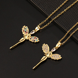Colorful Zircon Angel Necklace Pendant for Women, Cute Goddess Design Collarbone Chain with Copper and Cubic Zirconia Stones