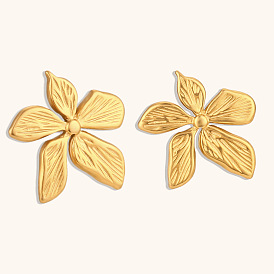 Retro Petal Earrings for Fashionable Commuting in 18K Gold-Plated Stainless Steel Jewelry