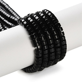 Natural Obsidian Beads Strands, Heishi Beads, Flat Round/Disc