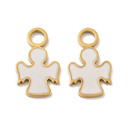 Ion Plating(IP) 316L Surgical Stainless Steel Charms, with Enamel, Real 18K Gold Plated, Angel Charm