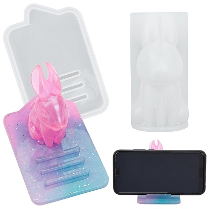 3D Rabbit and Mobile Phone Holder Silicone Mold, Resin Casting Molds