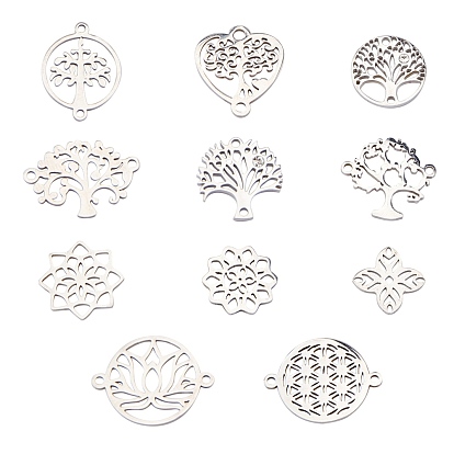 Stainless Steel Links Connectors & Filigree Joiners Links, Flower & Tree of Life