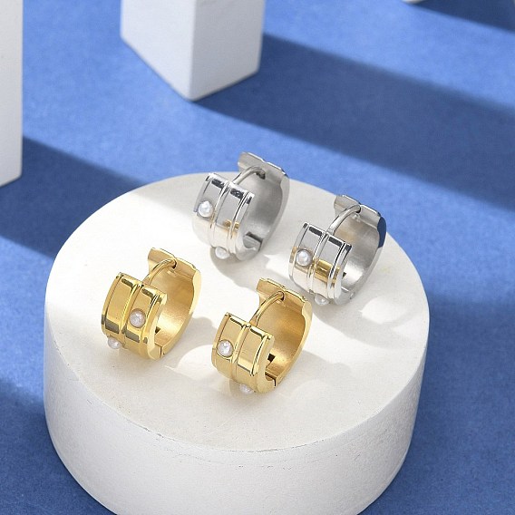 304 серьги из нержавеющей стали для женщин, с пластиковой имитацией жемчуга и 316 хирургическими штифтами из нержавеющей стали, ионное покрытие (ip), кольцо