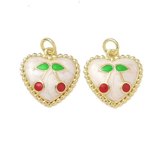 Латунь эмаль подвески, стойки покрытие, сердце с вишней, без свинца и без кадмия, долговечный, с целью перехода в кольце, реальный 18 k позолоченный
