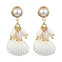 Alloy Dangle Stud Earrings, Natural Shell & Pearl Cluster Earrings
