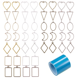 56Pcs 28 Styles Rack Plating Alloy Triangle Open Back Bezel Pendants, For DIY UV Resin, Epoxy Resin, Pressed Flower Jewelry, Nickel Free & Lead Free, with 1 Roll Seamless Paper Tape