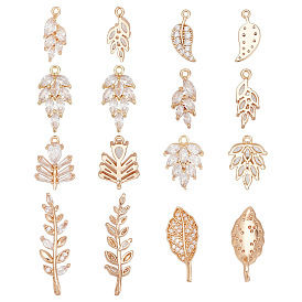 16 шт 8 стили латунные подвески из микропаве с фианитом, лист со слезами, долговечный