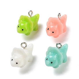 Opaque Resin Dinosaur Pendants, Cartoon Triceratops Charms with Platinum Tone Iron Loops