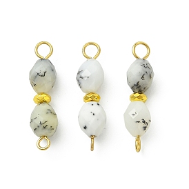 Подвески-коннекторы в виде натуральных цветочных опалов, ограненных овальных бусин., с гальваническим покрытием из синтетических немагнитных гематитовых шариков, золотые