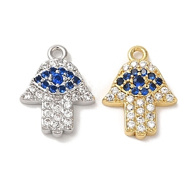 Brass Micro Pave Cubic Zirconia Pendants, Long-Lasting Plated, Cadmium Free & Lead Free, Hamsa Hand